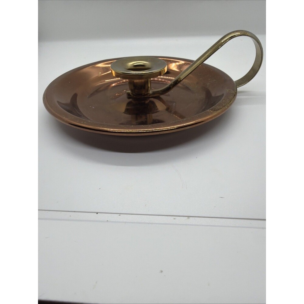 Vintage Copper Chamberstick Candle Holder Portable Bedside Candlestick - Picture 2 of 5